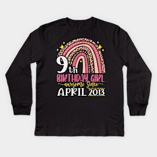 Pink Leopard best 9th birthday ever rainbow APRIL 2013 Kids Long Sleeve T-Shirt